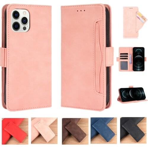 Solid Color Phone Case for IPhone 12 Mini 11 Pro Max SE 2020 XR X XS 6S 7 8 Plus Flip Leather Shockproof Multi Card Slot Cover