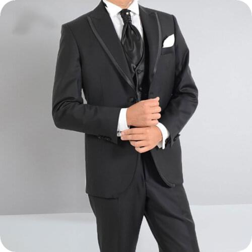 Black Men Suits for Wedding Suits Satin Bridegroom Slim Fit Formal Prom Custom Blazer Tuxedo Best Man Party Traje Hombre 3Pieces