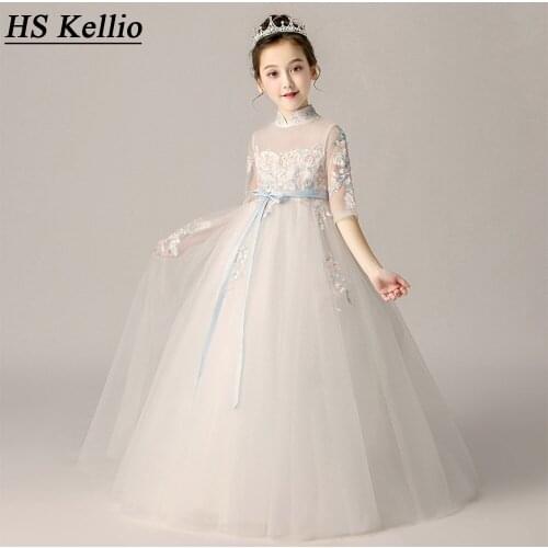 HS Kellio Flower Girl Dress Ivory Princess Ball Gown Performance Party Gown With Quarter Sleeves