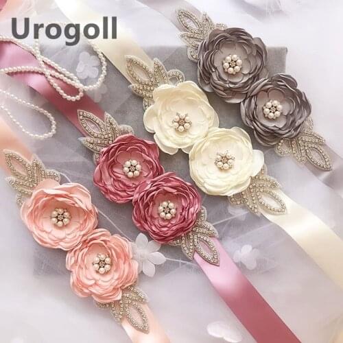Flower Blossom Pearl Rhinestone Leaf Belt Women Flower Girl Rose Wedding Sashes Ribbons Wedding Dress Belt Bridesmaid Bride