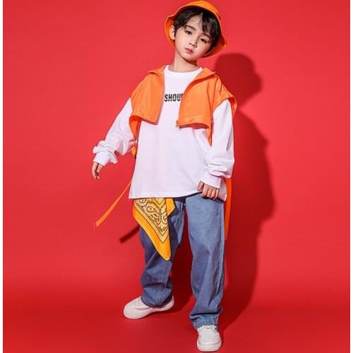 Children Hip Hop Clothing Loose Sweatshirt Crop Top Zip Jacket Vest Jeans Boys Jazz Dance Costumes Drum Performance Clothes Wear