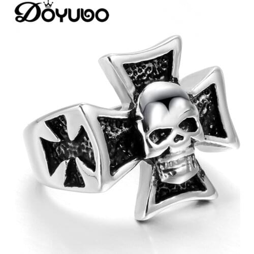 DOYUBO New Brand Design Mens Stainless Steel Skeleton Rings Antique School Boy Domineering Metal Rings Party Accessories DA038
