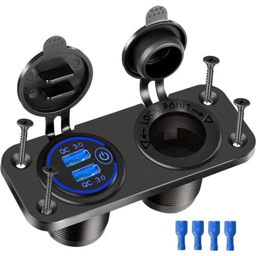 Dual 12V USB Car Charger Socket with Touch Switch Cigarette Lighter Outlet Splitter Charger Waterproof Power Socket Adapter