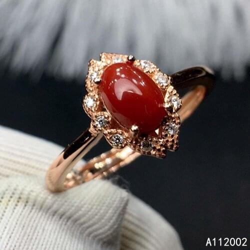 KJJEAXCMY fine jewelry natural red coral 925 sterling silver new women adjustable gemstone ring support test popular