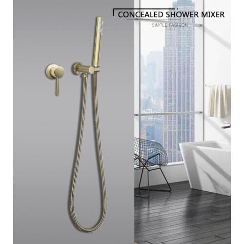 Brass Round Handheld Shower Head Brushed Gold Finish Shower Set Adjustable Wall Holder Handheld Water Saving Bath Shower Kit