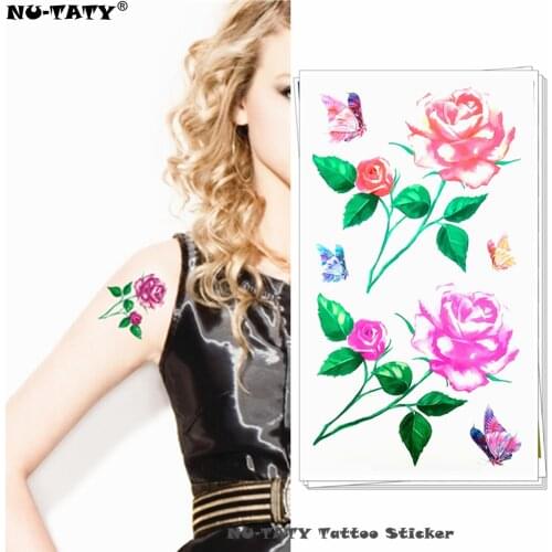 Nu-TATY Cute Rose butterfly Temporary Tattoo Body Art Arm Flash Tattoo Stickers 17*10cm Waterproof Fake Henna Painless Tattoo