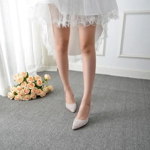 New pointy bride high heels bridesmaid shoes wedding shoes dress shoes Silver sequins shoes fine heel