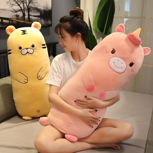 New arrival Cartoon animal long pillow Tiger Unicorn Fat Super soft cushion Bed decor Kawaii doll Child girl cute Xmas gift