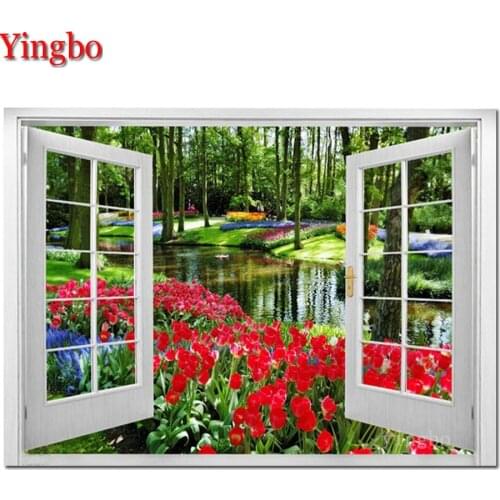 Window Tulip Natural View flower Diamond Embroidery Diamond Mosaic Rhinestone Diy 5d Diamond Painting Cross Stitch kits decor