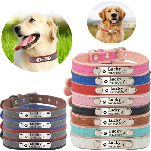 Hot Sale Dog Name Collars Reflective Style Soft Leather Pet Dog Personalized Collars Engraved Name and Phone Number
