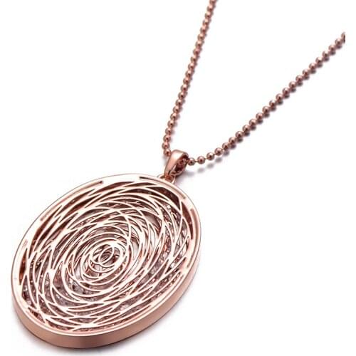 Hollow Crystal Round Pendants Necklace Rose Gold Color Cubic Zirconia Trendy Charm Necklace Jewelry Collares Wholesale
