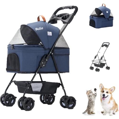 Separation Dog Cart Pet Trolley Available Puggy Pet Stroller 4-Wheel Small Cat Dog Carrier Stroller Breathable Removable Liner