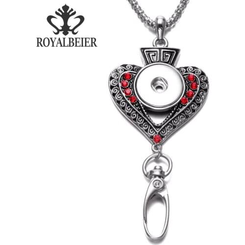 RoyalBeier 5pcs Love Heart Shape Multi Styles 20mm Snap Pendant Necklace ID Lanyard Fit 18mm Snap Button Snap Necklace XL0102