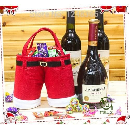 Merry Christmas Decoration Wine Bottle Cover Bag Cute Candy Pouch Red Santa Pants Gift Bags for Wedding New Year Adornos Navidad
