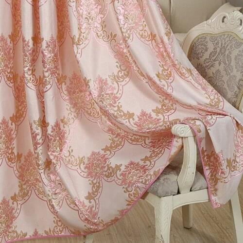 Pink European-style Curtains for Living Dining Room Bedroom Golden Leather Jacquard Curtains Yarn-dyed Vertical Curtains