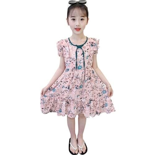 Girls Floral Chiffon Dress New Summer vest skirt girls foreign style skirt childrens princess skirt