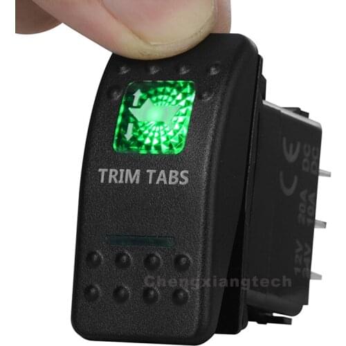 Trim Tabs UP/DOWN 7 Pins (On) Off (On) Green Led 3 Way Momentary Rocker Switch for Car Boat Truck 12v 24v DPDT Waterproof