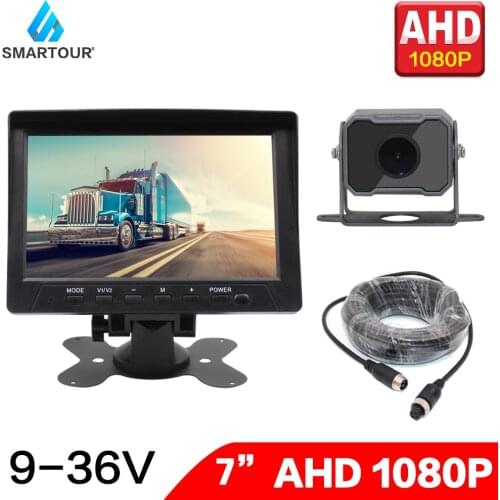 Smartour 7" DC 9V-36V 4 PIN Reverse 170 Deg Rear View Car Monitor Waterproof CCD AHD 1080P Night Vision Backup Bus Truck Camera