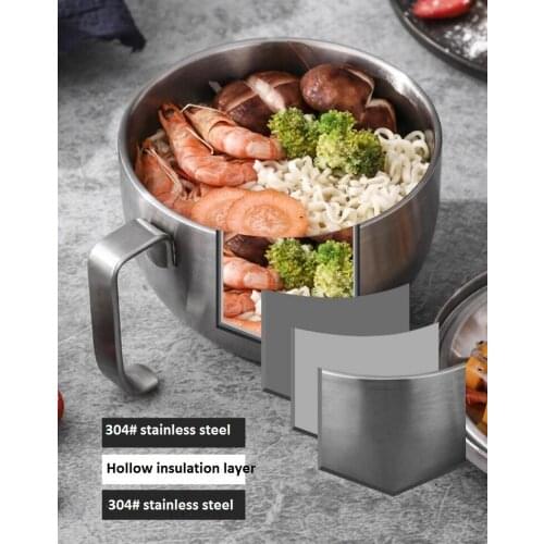 High quality 304# stainless steel double-layer lunch box thickened heat insulation circle noodles noodles cups rice bowls