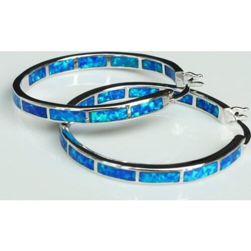Big Blue / White Fire Opal Hoop Earrings for Women 32 mm Diameter