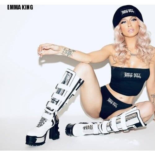 Winter/Autumn Women Fashiom White/colorful Boots Square Heel With Platform Knee High Boots Women Motorcycle Long Boots