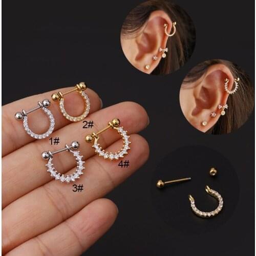 1PC Womens Hoop u-shaped Round Ring Earrings Various Styles of Stainless Steel Inlaid With Zircon Fashion body jewelry