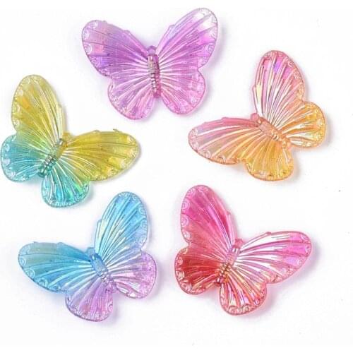 Pandahall 100pcs Butterfly Electroplate Transparent Acrylic Pendants Charm for Jewelry Making DIY Necklace Finding 31.5x41x4.5mm