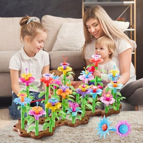 171pcs DIY Educational Flower Arrangement Toys Creative LED Colorful Interconnecting Blocks Building Garden Game for Girls
