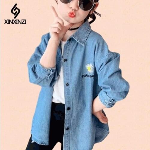 2021 Children Shirt Toddler Kids Baby Girl Clothes Denim Tops Girl Costume Long Sleeve Shirt Casual Turn-down Collar Blouse Top