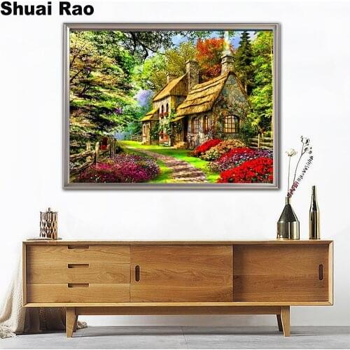 5d Emeroidery diamond rhinestone garden painting 3d cross stitch diamond mosaic Rural house villa landscape full display