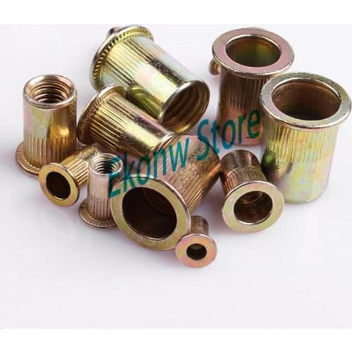 60Pcs M3 M4 M5 M6 M8 M10 Zinc Plated Carbon Steel Knurled Flat Head Rivet Nuts Rivet Insert Nutsert Cap