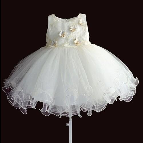 New Flower Blue/Beige Infant Dress Princess TUTU Baby Girl Party Wedding Dresses for Kids Christmas Clothing Size 6M-4T