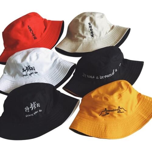 Men Women Fisherman Hat Double Sided Wear Finger Something Embroidery Panama Bucket Hat Summer Bucket Cap Hip Hop Hat