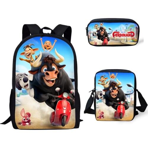 HALYUNASC 3PCs/Set Childrens School Backpack Ferdinand Pattern School Bags Cartoon Anime Design Teenagers Book-Bags Set
