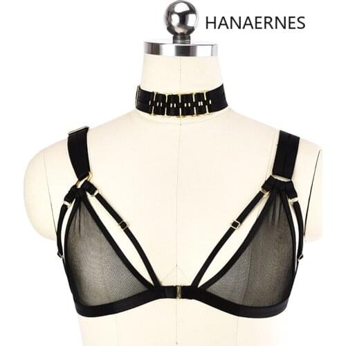 HANAERNES Girl body harness strappy bra chest black beautiful mesh gothic bar orgy dance wear belt bandage lingerie