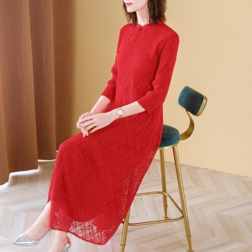 Retro Modified Cheongsam Dress Autumn 2020 New Womens Large Lace Red Dress