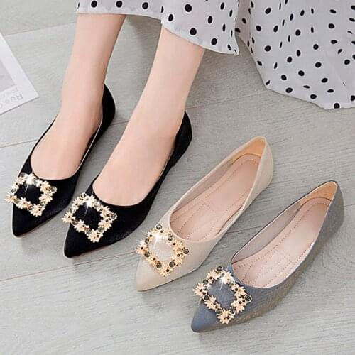 Luxury Autumn New Fashion Diamond Square Button Flat Womens Pointed Toe Elegant Slip On Shallow Office Females Moccasins Shoes