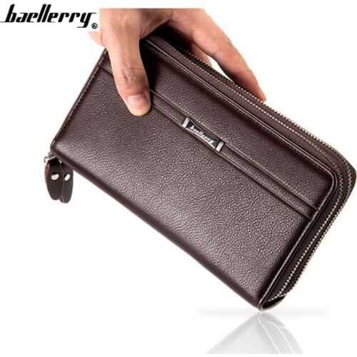 Baelerry Top Leather Wallets Men Clutch Purses Business Male Wallet Coin Pocket Double zipper Vintage Large Wallet Carteras