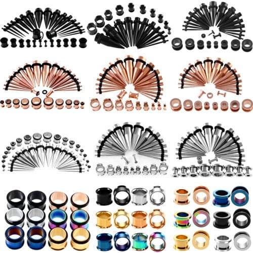 Steel Mix Style Ear Stretcher Taper Kit Screw Tunnel Plug 14G-00G Ear Stretcher Taper & Single Flared Ear Gauge Kit Body Jewelry