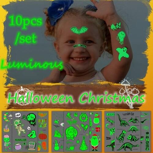 Tattoo Stickers Luminous Child Kid Temporary Fake Tattoos Glow Paste on Face Arm Leg Children Body Art Halloween Christmas Gift