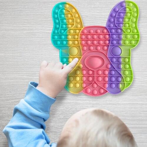 Push Bubble Toys Fun French Bulldog Animal Shaped Silicone Reusable Squeeze Toys Rainbow Stress Reliever Anti Stress Board Games