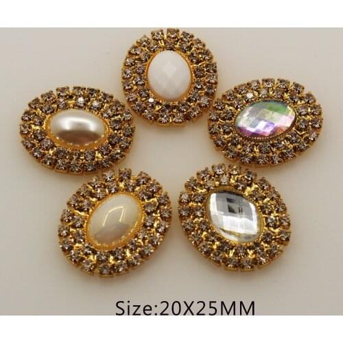 2018 New 10Pc golden oval Double row rhinestone pearl button Brass Wedding Invitations Decorate hair flower center scrapbooking