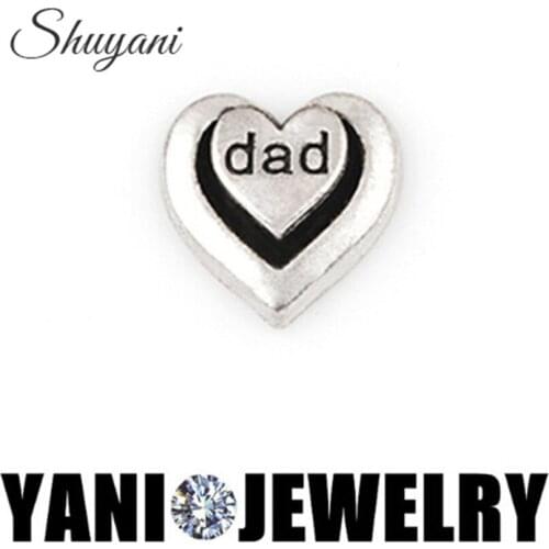 20pcs/lot Fathers Day Gifts Alloy Heart Charms with Word Dad Charms Fit Floating Locket Charms Jewelry Making F382