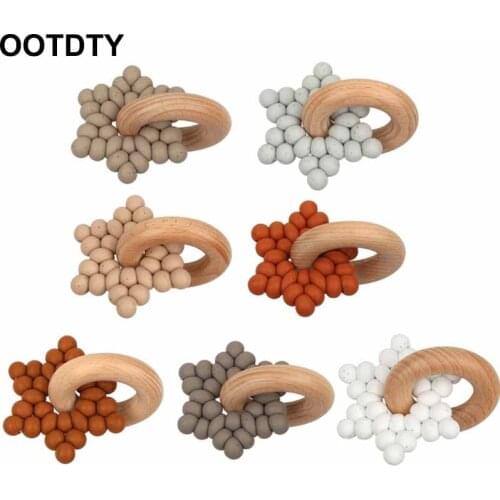 Silicone Baby Rattle Mobile Toy Wood Teether Infant Intelligence Grasping Nursing Gift Toy
