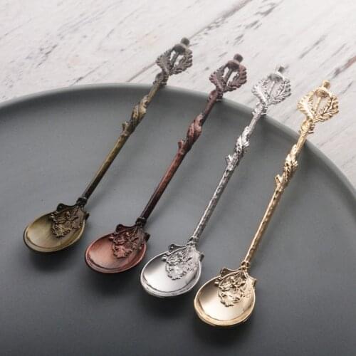 Vintage Zinc Alloy Coffee Spoon Set Thistle Leaves British Afternoon Tea Mixing Scoop Retro Engrave Dessert Cake Spoons 4pcs/set