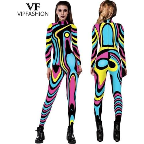 VIP FASHION New Movie Cosplay Printed Lycra Zentai Fancy Jumpsuit Halloween Costumes For Women