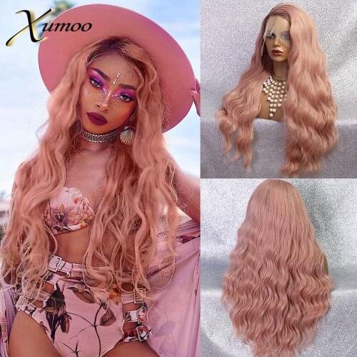 XUMOO Ombre Pink 13x6 Synthetic Lace Front Wig High Temperature Fiber Long Loose Wave Wig Glueless Cosplay Wigs For Black Women