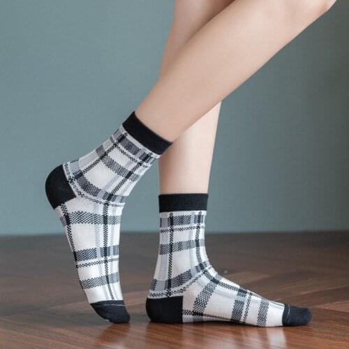 YZ-S-ZZ-0054 Vintage British plaid stack stockings midriff Japanese lace lady style art fresh midriff stockings