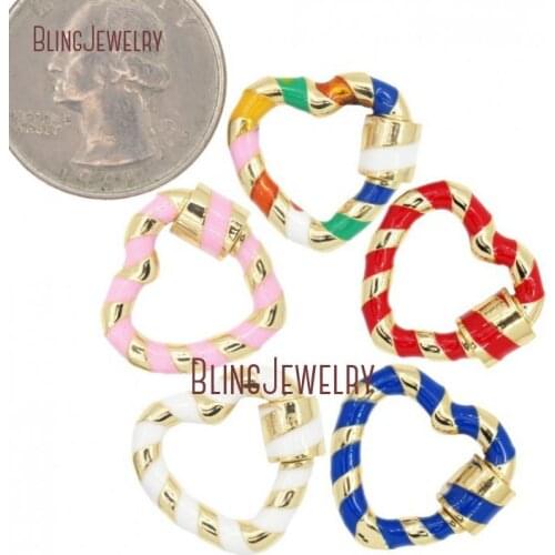 Heart Lock Enamel Rose Gold Silver Gold INLAY Color Oval Shape Screw Clasp Lock Carabiner Pave Lock 19x18mm FC30509