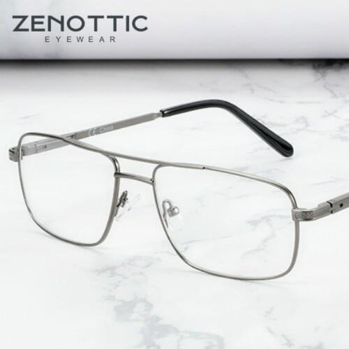 ZENOTTIC Luxury Alloy Glasses Frame Men Square Full Rim Business Optical Prescription Eyeglasses Double Bridge Spectacles Frames